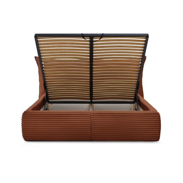 Čalouněná dvoulůžková postel v cihlové barvě s úložným prostorem a roštem 180x200 cm Jade – Bobochic Paris-image-4