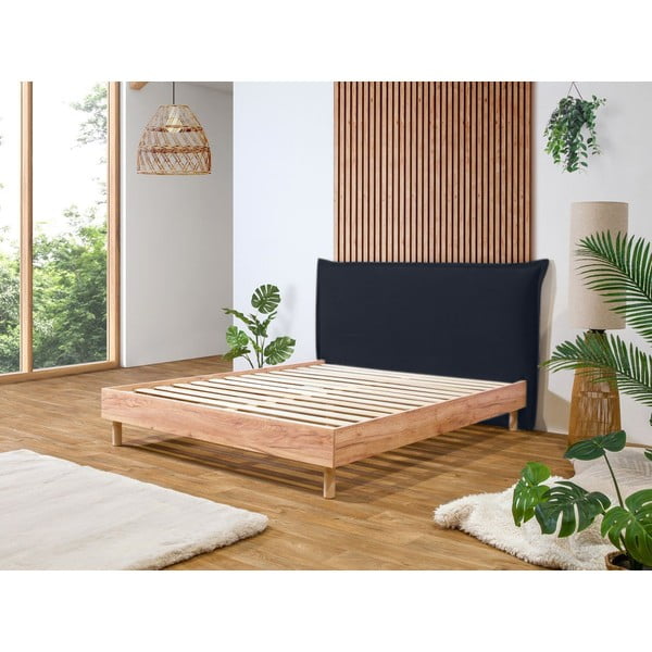 Tmavě modrá/přírodní dvoulůžková postel s roštem 160x200 cm Charlie – Bobochic Paris-image-1