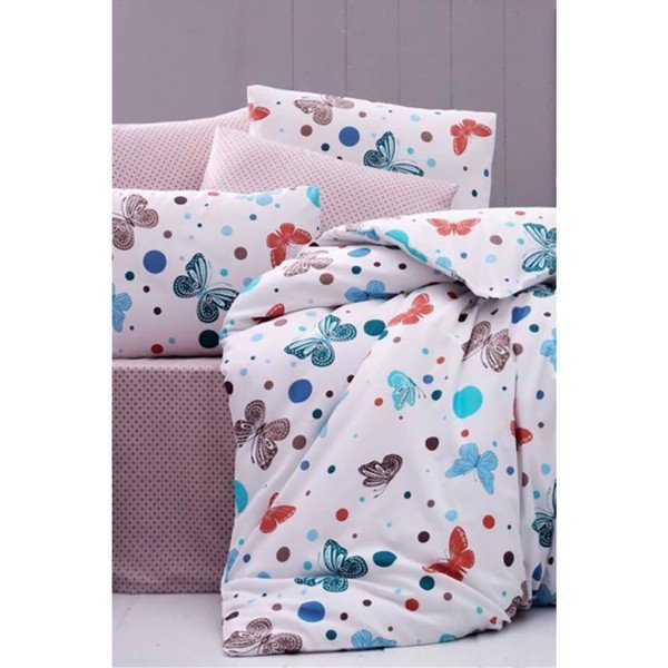 Povlečení na jednolůžko s prostěradlem Pure Cotton Spring, 160 x 220 cm