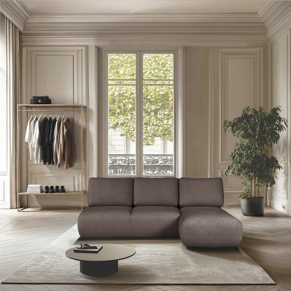 Hnědá rohová pohovka z textilie bouclé (pravý roh/s lenoškou) Mirel – Rodier-image-1