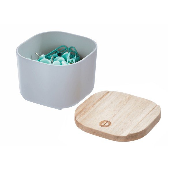 Šedý úložný box s víkem ze dřeva paulownia iDesign Eco, 9 x 9 cm-image-3