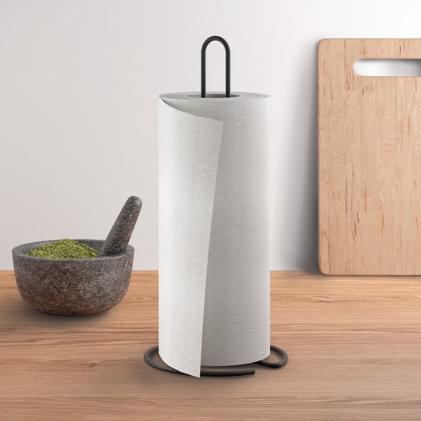 Matně černý ocelový stojan na papírové utěrky ø 14 cm Lava – Metaltex-image-1