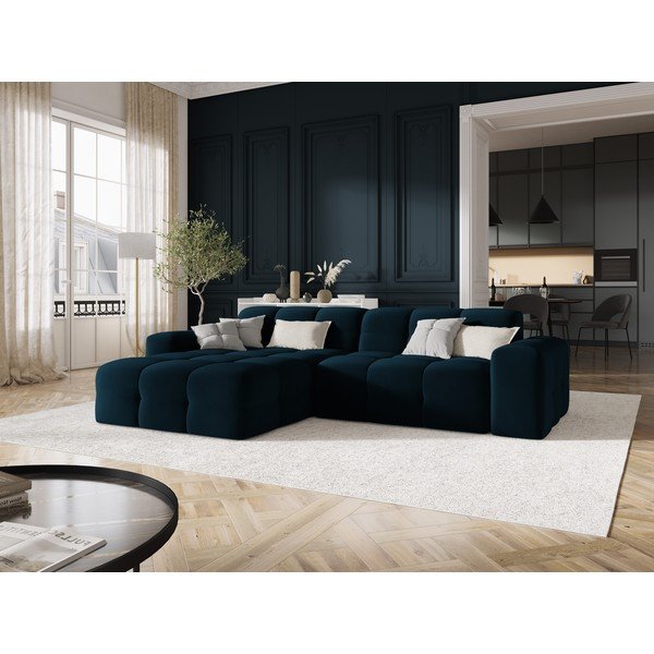 Tmavě modrá sametová rohová pohovka (levý roh) Kendal – Micadoni Home-image-1