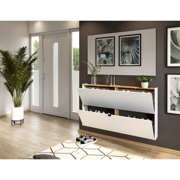 Bílý výklopný/závěsný botník v dekoru dubu 140x83x18 cm Ameca – Germania-image-1