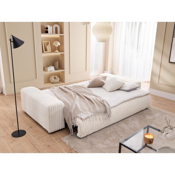 Krémová manšestrová rozkládací/s úložným prostorem pohovka 260 cm Justin  – Ropez-image-4