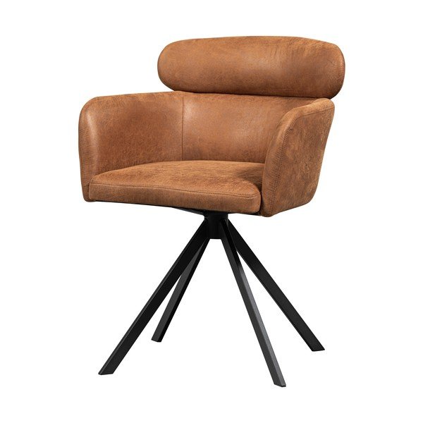 Koňakově hnědé čalouněné jídelní křeslo s područkami Fenne – WOOOD-image-3