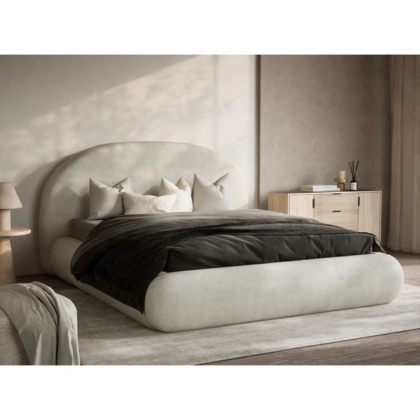 Krémová čalouněná dvoulůžková postel s úložným prostorem s roštem 160x200 cm Maumere – Maison de Rêve-image-1