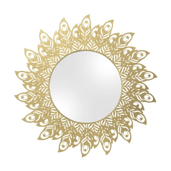 Nástěnné zrcadlo s rámem ve zlaté barvě PT LIVING Peacock Feathers, ø 60 cm
