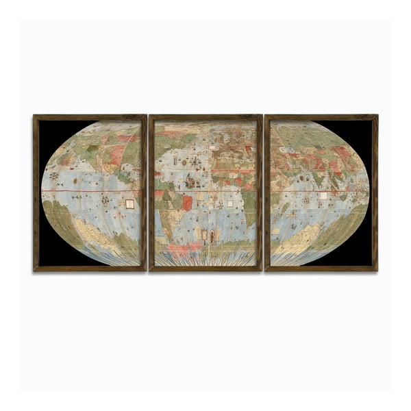 3dílný obraz v dřevěném rámu Globe