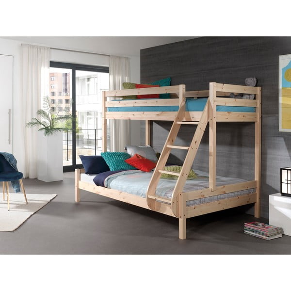 Patrová dětská postel z borovicového dřeva 140x200/90x200 cm v přírodní barvě Pino – Vipack-image-1