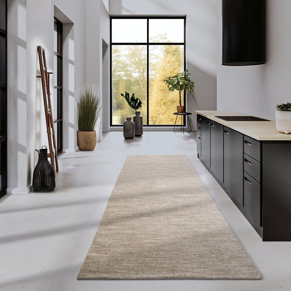 Béžový ručně tkaný běhoun s příměsí vlny 80x200 cm Pradesh Linen White – Elle Decoration-image-1