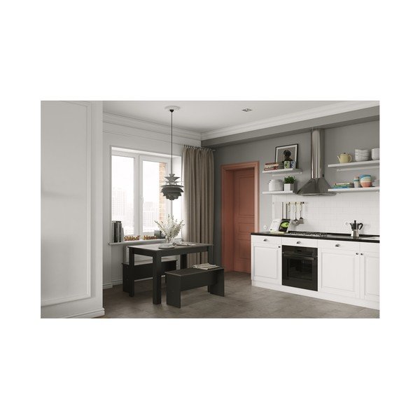 Set černého jídelního stolu a 2 lavic s deskou v dekoru betonu TemaHome Nice-image-1