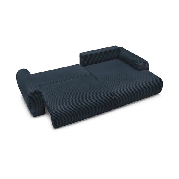 Tmavě modrá manšestrová rozkládací rohová pohovka (pravý roh) Lucien – Bobochic Paris-image-4