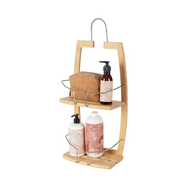 Závěsná bambusová koupelnová polička v přírodní barvě – Compactor-image-3
