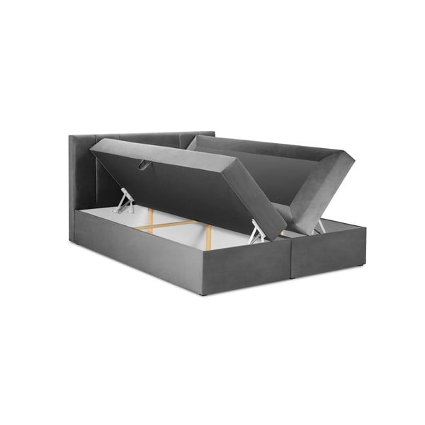 Šedá boxspring postel s úložným prostorem 200x200 cm Afra – Mazzini Beds-image-3