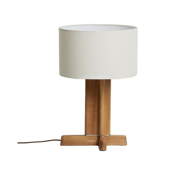 Bílá/hnědá stolní lampa z kaučukového dřeva s textilním stínidlem (výška 48 cm) Niani – Kave Home