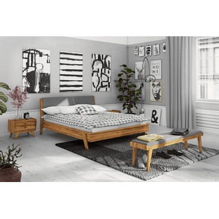 Lavice z dubového dřeva se světle šedým sedákem Retro - The Beds