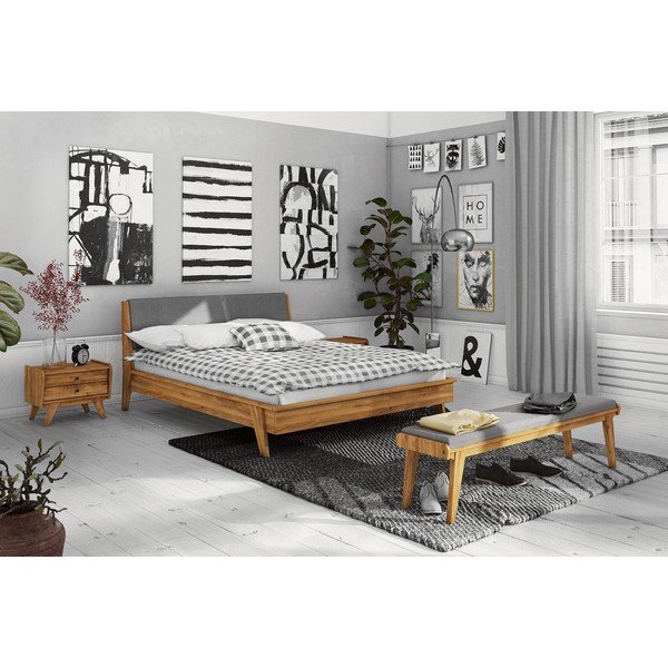 Lavice z dubového dřeva se světle šedým sedákem Retro - The Beds-image-1