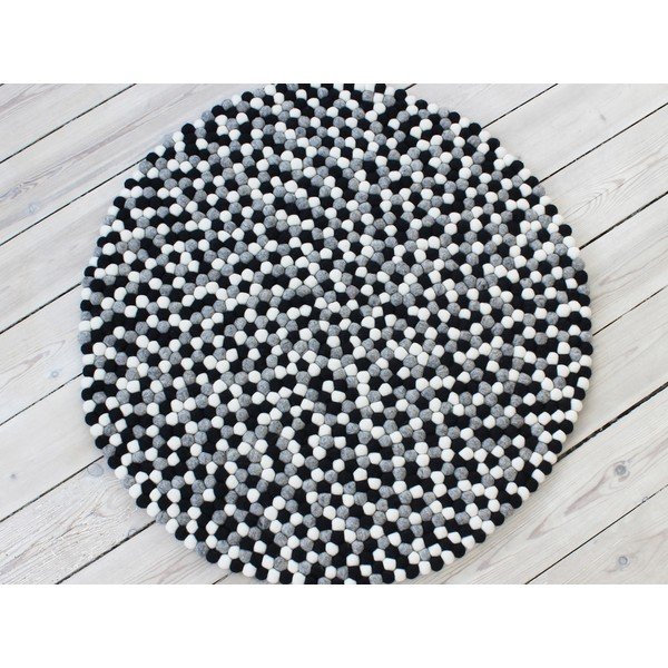 Černo-bílý kuličkový vlněný koberec Wooldot Ball Rugs, ⌀ 200 cm-image-1