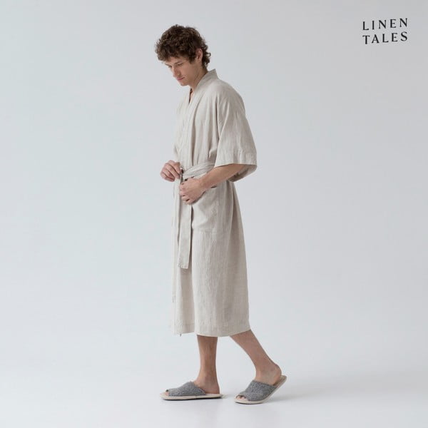 Béžový lněný župan velikost L/XL Summer – Linen Tales-image-2