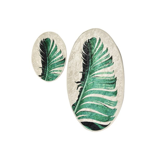 Zeleno-béžové koupelnové předložky v sadě 2 ks 60x100 cm Floret – Foutastic-image-4