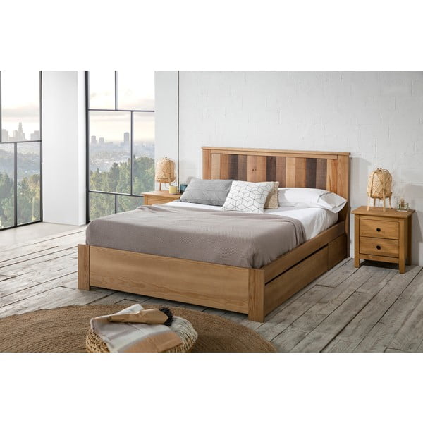 Dvoulůžková postel s roštem 140x190 cm v přírodní barvě Maude – Marckeric-image-1