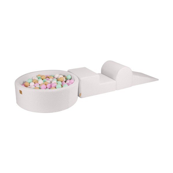 Bílé pěnové hřiště 3 ks z materiálu bouclé výška 30 cm 225x90 cm – Meowbaby