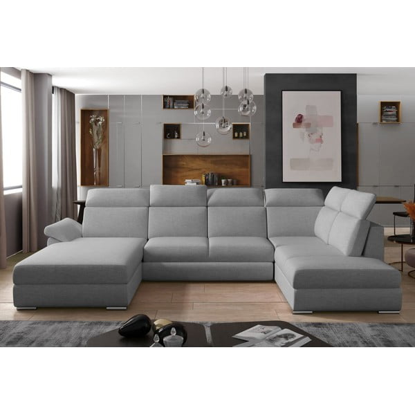 Světle šedá rozkládací rohová pohovka (pravý roh/do "U") Evanell – ELTAP-image-1