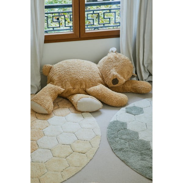 Okrově žlutý pratelný ručně tkaný bavlněný kulatý koberec ø 140 cm Honeycomb Golden – Lorena Canals-image-1