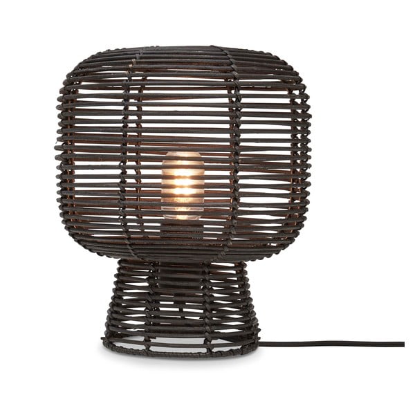 Černá stolní lampa s ratanovým stínidlem (výška 30 cm) Tanami – Good&Mojo