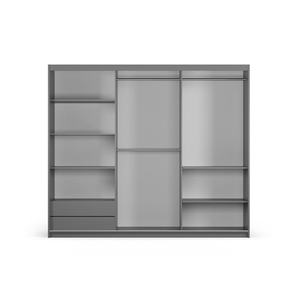 Tmavě šedá šatní skříň se zrcadlem a s posuvnými dveřmi 250x215 cm Lisburn - Cosmopolitan Design-image-3