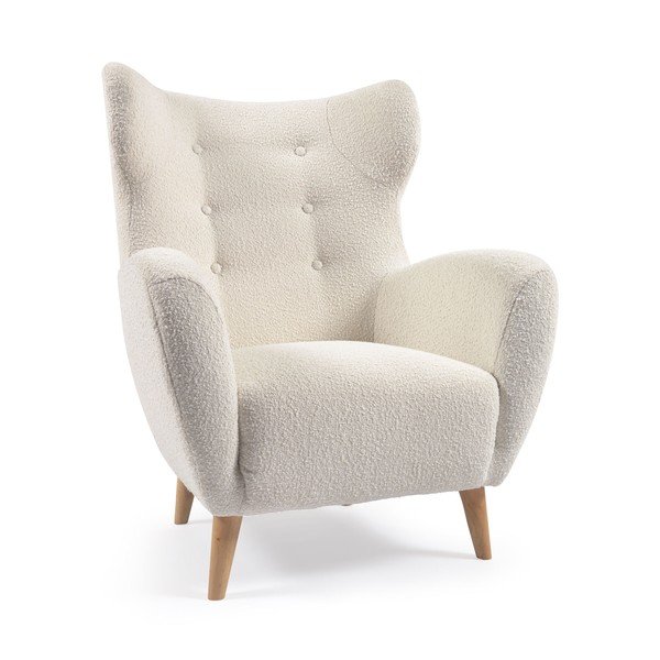 Bílé křeslo z textilie bouclé Patio – Kave Home