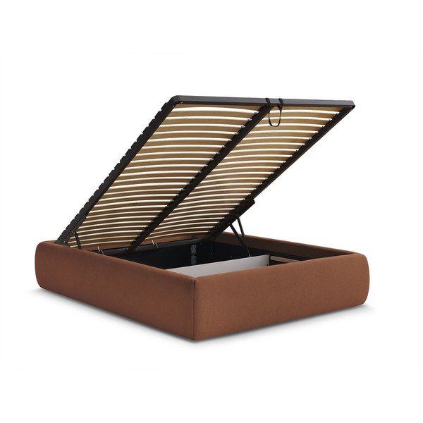 Oranžová čalouněná dvoulůžková postel s úložným prostorem/bez čela s roštem 160x200 cm Inera – Bobochic Paris-image-3