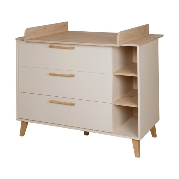 Krémová/v přírodní barvě dětská komoda v dekoru dubu s přebalovacím pultem 117x103x78 cm Jil – Roba-image-2