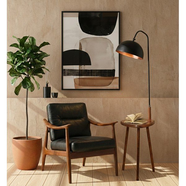 Černá/hnědá stojací lampa s poličkou s kovovým stínidlem (výška 160 cm) Table – Opviq lights-image-1