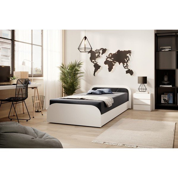 Bílá/tmavě šedá čalouněná/z dřevotřísky jednolůžková postel s úložným prostorem s matrací 80x190 cm Parys – ELTAP-image-3