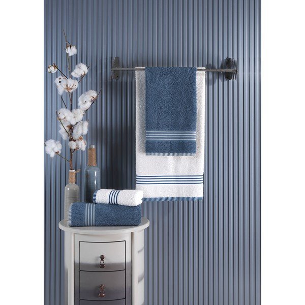 Bílé/modré bavlněné ručníky a osušky v sadě 4 ks – Mila Home-image-2