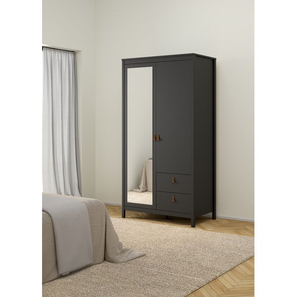 Černá šatní skříň se zrcadlem 102x199x58 cm Madrid – Tvilum-image-1
