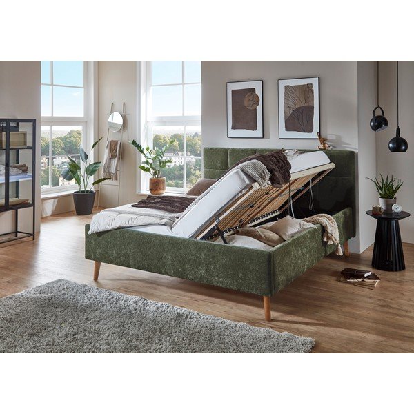 Khaki čalouněná dvoulůžková postel s úložným prostorem s roštem 180x200 cm Nova – Meise Möbel-image-1