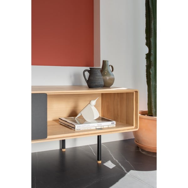 TV stolek z dubového dřeva v černo-přírodní barvě 200x48 cm Fina – Gazzda-image-4