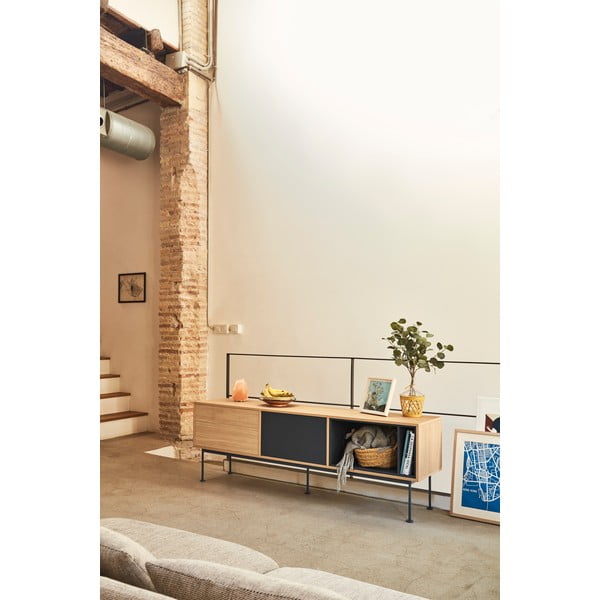 Antracitově šedá TV komoda s dubovou dýhou Teulat Yoko-image-1