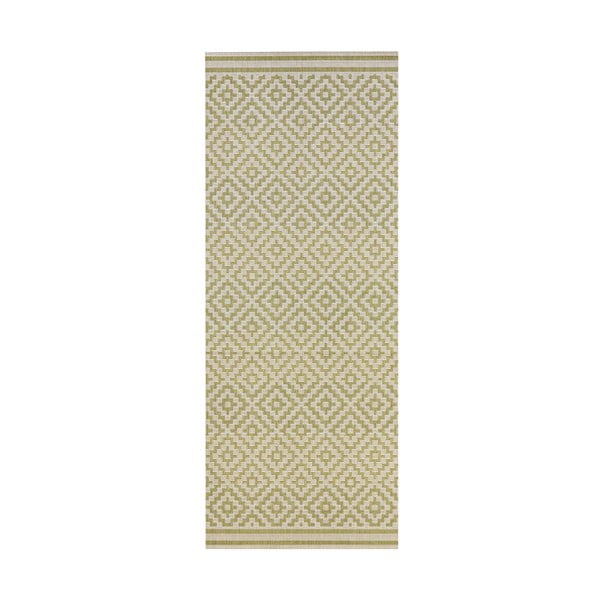 Zelený běhoun vhodný do exteriéru Bougari Karo, 80 x 200 cm