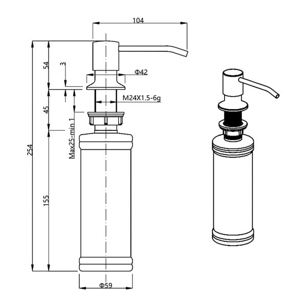 Plastový zápustný dávkovač mýdla v leskle stříbrné barvě 350 ml – Sapho-image-2