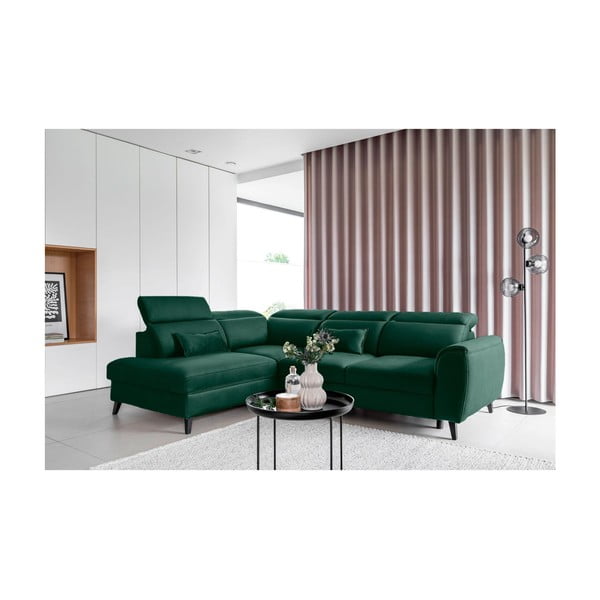 Zelená sametová rozkládací/s úložným prostorem rohová pohovka (pravý roh/do L) Noble – ELTAP-image-1