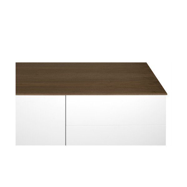 Bílá komoda s deskou z ořechu s 3 šuplíky a 3 dvířkami a černýma nohama TemaHome Join-image-4