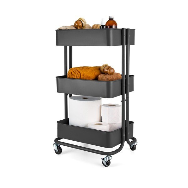 Černý kovový pojízdný regál 43x35 cm Grena – Compactor-image-3