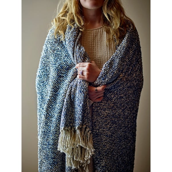 Šedomodrá deka s příměsí lnu 130x160 cm Ocean – Bloomingville-image-1