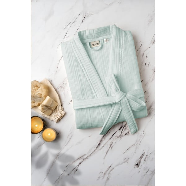 Mušelínový župan v mentolové barvě velikost L/XL Kimono – Foutastic-image-2