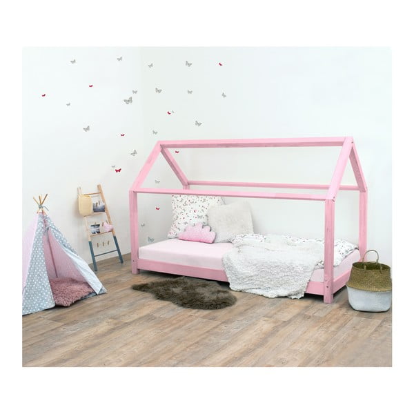 Růžová dětská postel bez bočnic ze smrkového dřeva Benlemi Tery, 120 x 160 cm