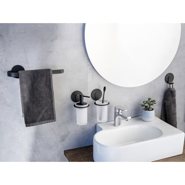 Matně černý samodržící skleněný kelímek na zubní kartáčky Bivio – Wenko-image-2